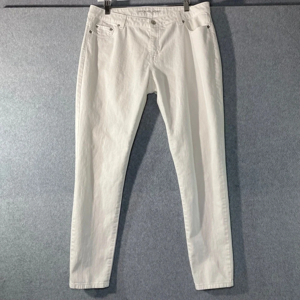 Michael Kors Skinny Jeans Women Size 10 White Stretch Denim Mid Rise Casual EUC